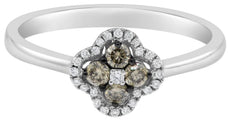 ESTATE .24CT WHITE & CHOCOLATE FANCY DIAMOND 14KT WHITE GOLD 3D FLOWER LOVE RING