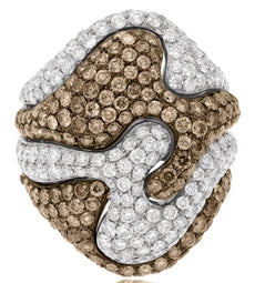 LARGE 6.21CT WHITE & CHOCOLATE FANCY DIAMOND 18KT WHITE GOLD MULTI ROW OVAL RING