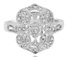 ESTATE .20CT DIAMOND 14KT WHITE GOLD 3D OPEN FILIGREE FLOWER HEXAGON FUN RING
