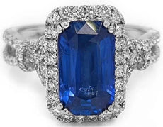 4.98CT DIAMOND & AAA SAPPHIRE 18K WHITE GOLD EMERALD CUT & ROUND ENGAGEMENT RING