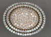 ESTATE LARGE 4.33CT DIAMOND 18KT 2 TONE GOLD PAVE OVAL DOUBLE HALO COCKTAIL RING
