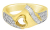 ESTATE .34CT DIAMOND 18KT YELLOW GOLD 3D ROUND & BAGUETTE OPEN HEART LOVE RING