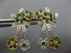 LARGE 1.95CT DIAMOND & AAA EMERALD 18K 2 TONE GOLD MULTI FLOWER HANGING EARRINGS