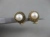 ANTIQUE 8MM SEA PEARL DIAMOND 14K YELLOW GOLD ROUND FILIGREE EARRINGS #17204