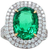 EXTRA LARGE 7.75CT DIAMOND & AAA EMERALD PLATINUM OVAL & ROUND ENGAGEMENT RING