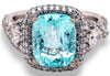 LARGE 4.5CT DIAMOND & AAA PARAIBA TOURMALINE 18KT WHITE GOLD 3D DOUBLE HALO RING