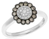 .41CT WHITE & CHOCOLATE FANCY DIAMOND 14KT WHITE GOLD 3D FLOWER CLUSTER FUN RING