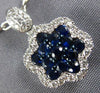 ESTATE .98CT DIAMOND & AAA SAPPHIRE 18KT WHITE GOLD CLUSTER FLOWER LOVE PENDANT