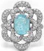 LARGE 4.17CT DIAMOND & AAA PARAIBA TOURMALINE 18KT WHITE GOLD OVAL & ROUND RING