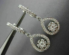 ESTATE .58CT DIAMOND 14K WHITE GOLD 3D FLOWER PEAR SHAPE HUGGIE HANGING EARRINGS
