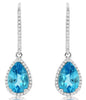 LARGE 3.32CT DIAMOND & AAA BLUE TOPAZ 14K WHITE GOLD PEAR SHAPE HANGING EARRINGS