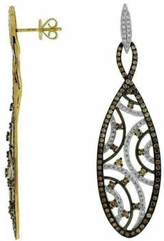 ESTATE 2.10CT WHITE & MOCHA DIAMOND 14KT YELLOW GOLD CLASSIC MULTI ROW EARRINGS