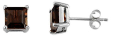 ESTATE 2.20CT AAA SMOKY TOPAZ 14K WHITE GOLD 3D PRINCESS SOLITAIRE STUD EARRINGS