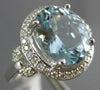 ESTATE WIDE 3.25CT DIAMOND & AAA AQUAMARINE 14KT WHITE GOLD OVAL ENGAGEMENT RING