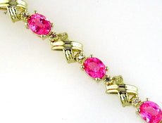 5.95CT DIAMOND & AAA PINK SAPPHIRE 14KT YELLOW GOLD 3 STONE XO TENNIS BRACELET