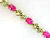 5.95CT DIAMOND & AAA PINK SAPPHIRE 14KT YELLOW GOLD 3 STONE XO TENNIS BRACELET