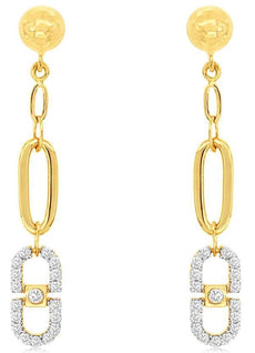 .34CT DIAMOND 14KT YELLOW GOLD 3D ROUND ETOILE OVAL PAPERCLIP HANGING EARRINGS