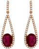 2.15CT DIAMOND & AAA RUBY 14KT ROSE GOLD OVAL & ROUND TEAR DROP HANGING EARRINGS