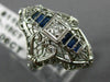ANTIQUE .21CT OLD MINE DIAMOND & AAA SAPPHIRE 18K WHITE GOLD FILIGREE RING 19859