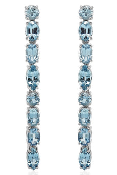 4.29CT AAA AQUAMARINE 18KT WHITE GOLD 3D MULTI SHAPE FUN TENNIS HANGING EARRINGS