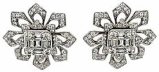 EXTRA LARGE 3.0CT DIAMOND 18KT WHITE GOLD ROUND & BAGUETTE FLOWER STUD EARRINGS