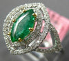 ESTATE .99CT DIAMOND & AAA EMERALD 18K TWO TONE GOLD DOUBLE HALO ENGAGEMENT RING