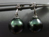 ESTATE .06CT DIAMOND 14KT WHITE GOLD AAA TAHITIAN PEARL 3 STONE HANGING EARRINGS