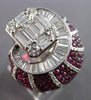 EXTRA LARGE 5.39CT DIAMOND & AAA RUBY 18K WHITE GOLD SEMI CRESCENT COCKTAIL RING