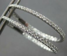 ESTATE LARGE 1.02CT DIAMOND 14K WHITE GOLD INSIDE OUT OVAL HOOP HANGING EARRINGS