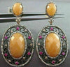 ANTIQUE LARGE 3.12CT DIAMOND & MULTI GEM 14K ROSE & BLACK GOLD FILIGREE EARRINGS