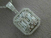 ESTATE EXTRA LARGE 2.07CT ROUND BAGUETTE DIAMOND 14K WHITE GOLD CLUSTER PENDANT