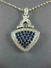 LARGE 1.58CT DIAMOND & AAA SAPPHIRE 14KT WHITE GOLD 3D TRIANGULAR PENDANT #2759