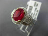 ESTATE LARGE EGL 3.76CT DIAMOND & RUBY 18K TWO TONE GOLD 3 STONE ENGAGEMENT RING