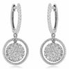 ESTATE .40CT DIAMOND 14KT WHITE GOLD 3D CLUSTER FLOWER CIRCULAR HANGING EARRINGS