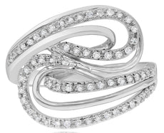 ESTATE WIDE .31CT DIAMOND 14KT WHITE GOLD DOUBLE TEAR DROP CRISS CROSS FUN RING