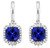 LARGE 3.44CT DIAMOND & AAA TANZANITE 14KT WHITE GOLD 3D CUSHION HANGING EARRINGS