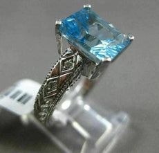 ESTATE 4.03CT DIAMOND & BLUE TOPAZ 14K WHITE GOLD 3D EMERALD CUT ENGAGEMENT RING