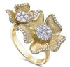 ESTATE WIDE .70CT DIAMOND 18KT YELLOW GOLD 3D CLASSIC DOUBLE FLOWER FUN RING