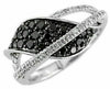 .85CT WHITE & BLACK DIAMOND 14KT WHITE GOLD 3D PAVE LOVE KNOT LEAF RING