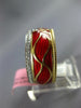 WIDE .30CT DIAMOND & RED ENAMEL 18K YELLOW GOLD A INITIAL MULTI LEAF ETOILE RING
