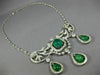 ANTIQUE LARGE 25.0CT OLD MINE DIAMOND & EMERALD 18K WHITE GOLD FILIGREE NECKLACE