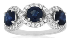 2.10CT DIAMOND & AAA SAPPHIRE 14K WHITE GOLD 3D ROUND INFINITY 3 STONE LOVE RING