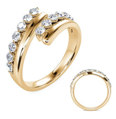 WIDE .46CT DIAMOND 14KT YELLOW GOLD 3D ROUND SHARED PRONG CRISS CROSS LOVE RING