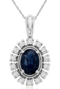 1.07CT DIAMOND & AAA SAPPHIRE 14KT WHITE GOLD 3D OVAL FLOWER FLOATING PENDANT