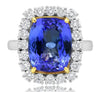 9.52CT DIAMOND & AAA TANZANITE 14KT 2 TONE GOLD CUSHION & ROUND ENGAGEMENT RING