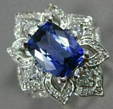 LARGE 2.46CT DIAMOND & AAA CUSHION CUT TANZANITE 14KT WHITE GOLD ENGAGEMENT RING