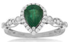 1.35CT DIAMOND & AAA EMERALD 14KT WHITE GOLD 3D PEAR SHAPE HALO ENGAGEMENT RING