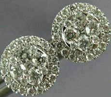 ESTATE LARGE .66CT DIAMOND 18K WHITE GOLD 3D CIRCULAR CLUSTER HALO STUD EARRINGS
