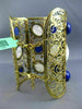 EXTRA LARGE 2.3CT DIAMOND AAA AGATE & LAPIS 18K YELLOW GOLD CUFF BANGLE BRACELET