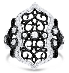 LARGE .76CT WHITE & ROSE CUT DIAMOND 18KT WHITE & BLACK GOLD OPEN FILIGREE RING